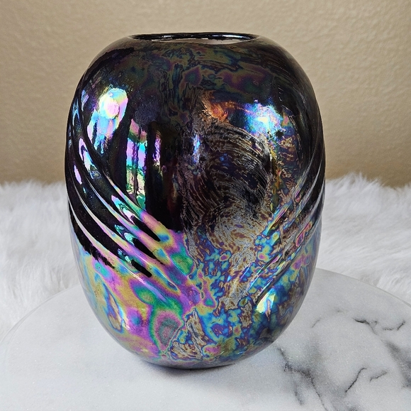 Vintage Country Craft Iridescent Black Ceramic Vase 1980s - Picture 2 of 9